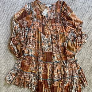 Patchwork Pattern Long Sleeve Dress